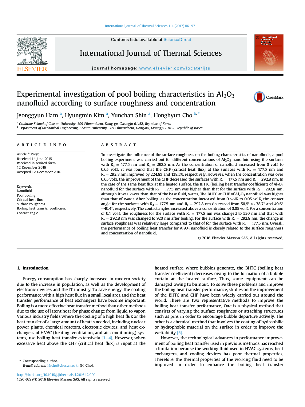 Experimental investigation of pool boiling characteristics in Al2O3 nanofluid according to surface roughness and concentration