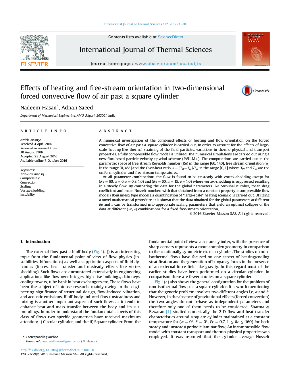 Effects of heating and free-stream orientation in two-dimensional forced convective flow of air past a square cylinder