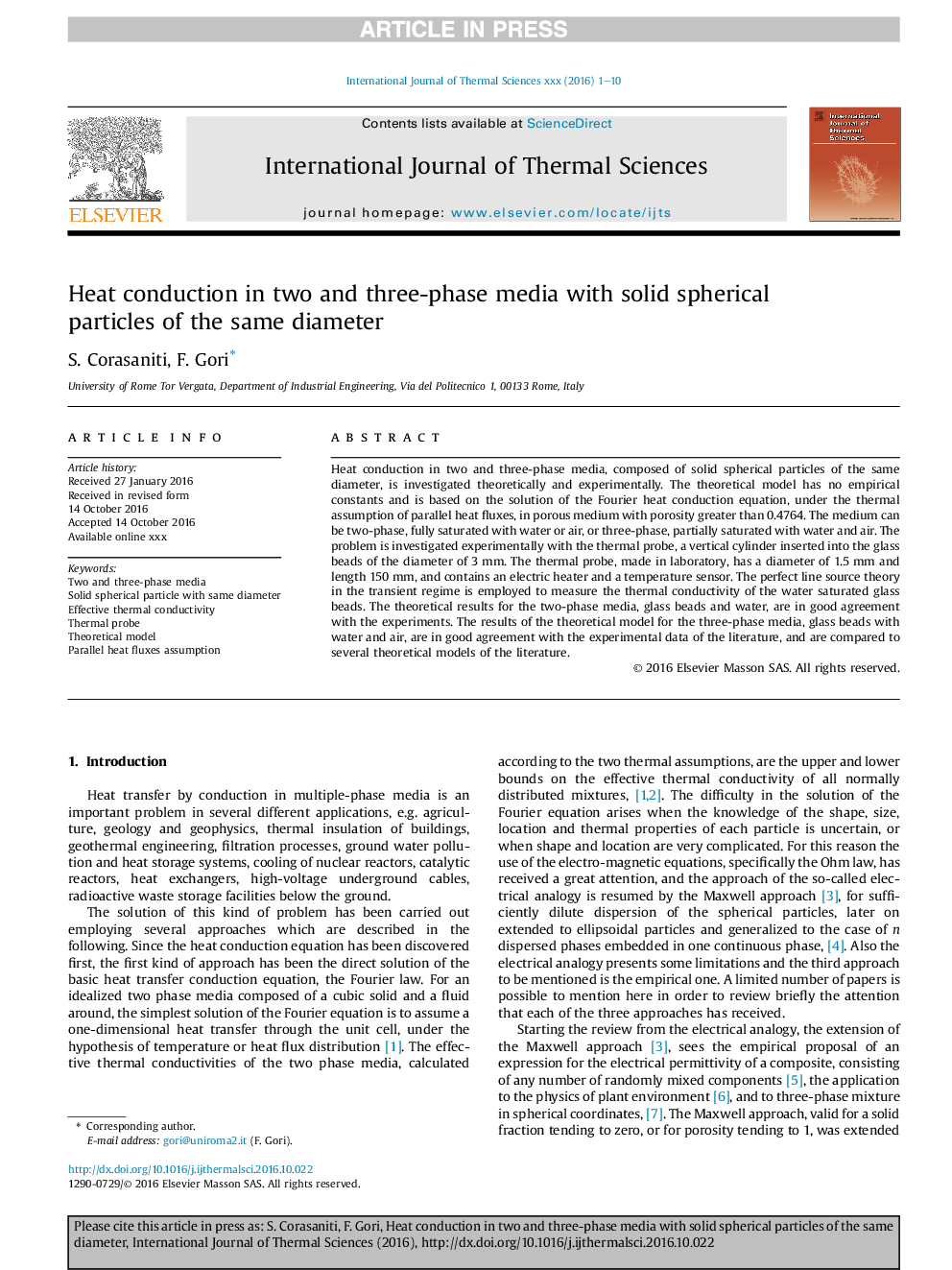 Heat conduction in two and three-phase media with solid spherical particles of the same diameter