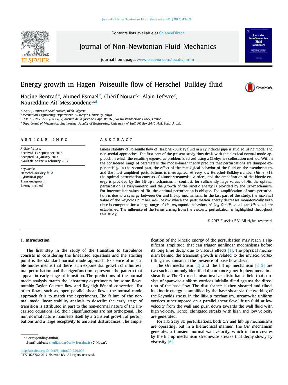 Energy growth in Hagen-Poiseuille flow of Herschel-Bulkley fluid