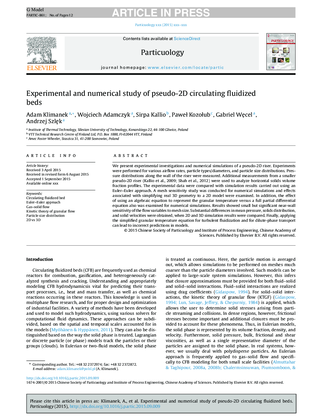 Experimental and numerical study of pseudo-2D circulating fluidized beds