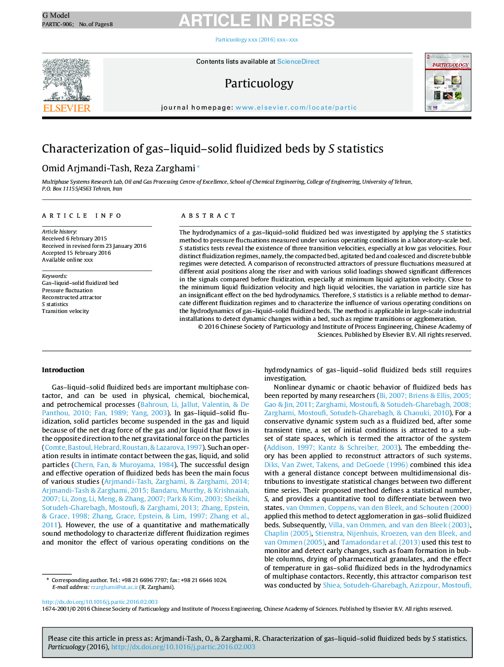 Characterization of gas-liquid-solid fluidized beds by S statistics