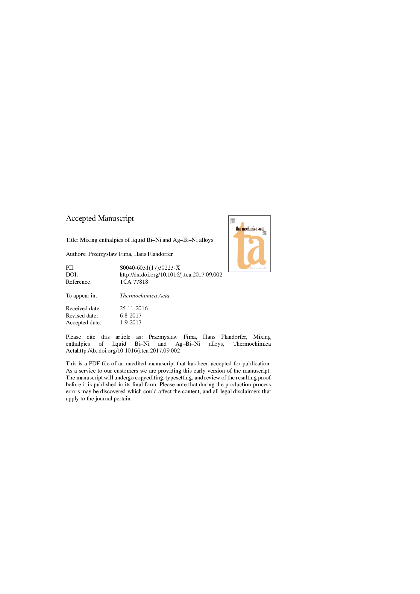 Mixing enthalpies of liquid Bi-Ni and Ag-Bi-Ni alloys