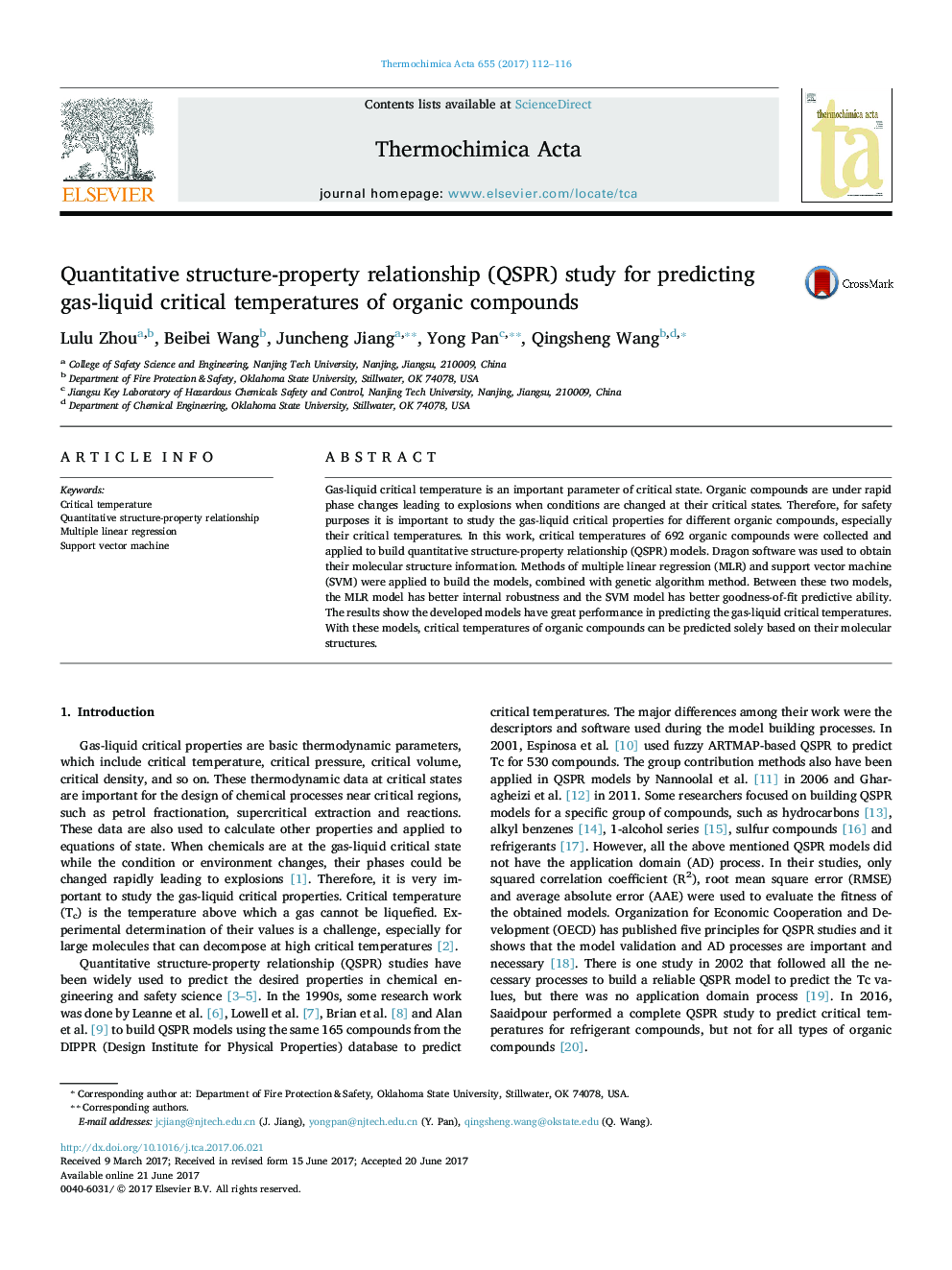 Quantitative structure-property relationship (QSPR) study for predicting gas-liquid critical temperatures of organic compounds