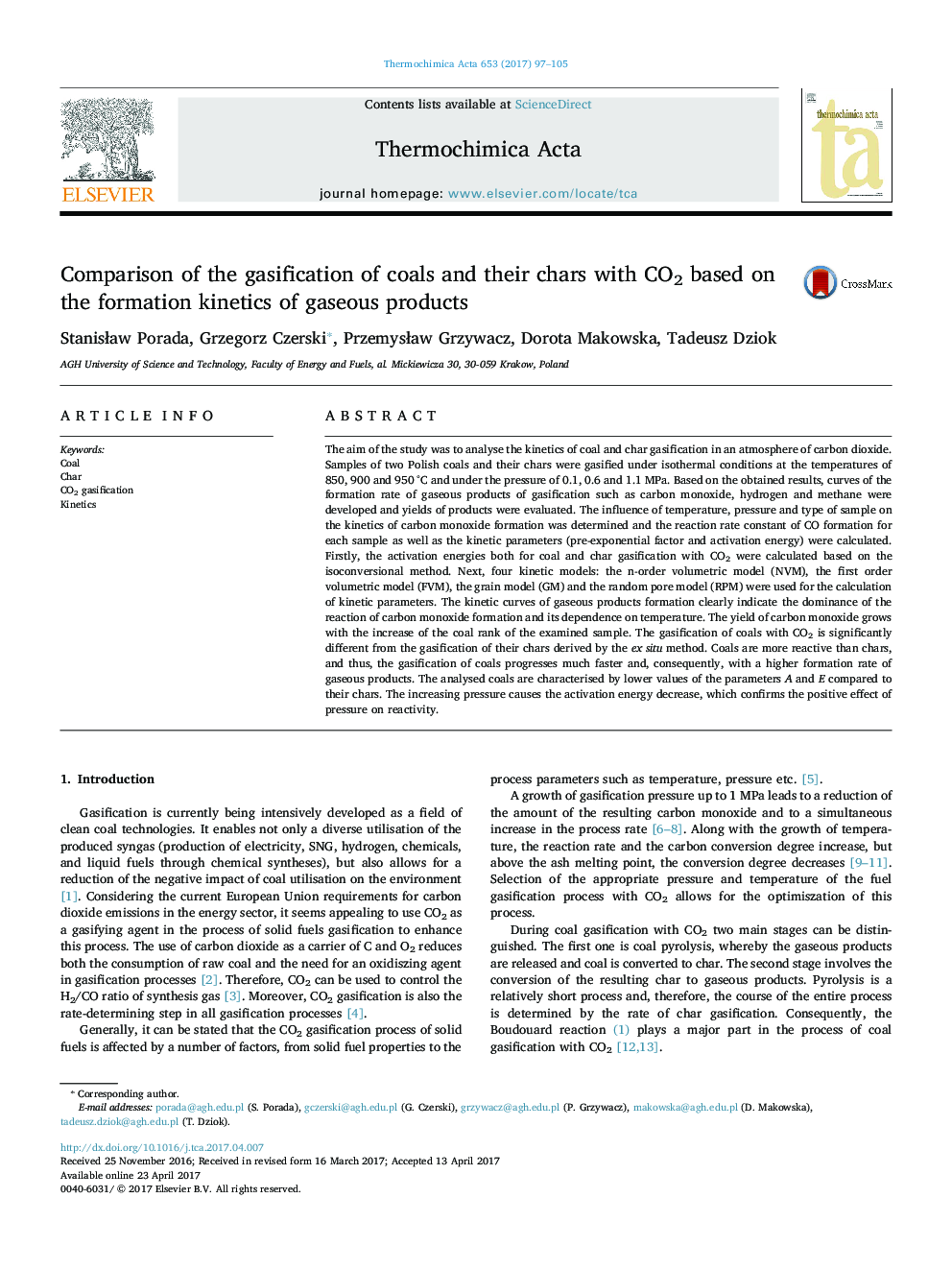 Comparison of the gasification of coals and their chars with CO2 based on the formation kinetics of gaseous products