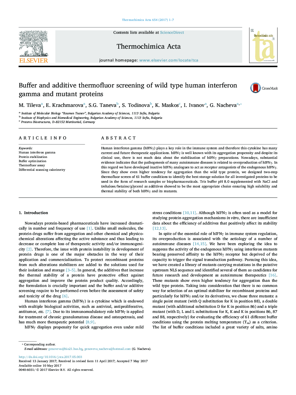 Buffer and additive thermofluor screening of wild type human interferon gamma and mutant proteins