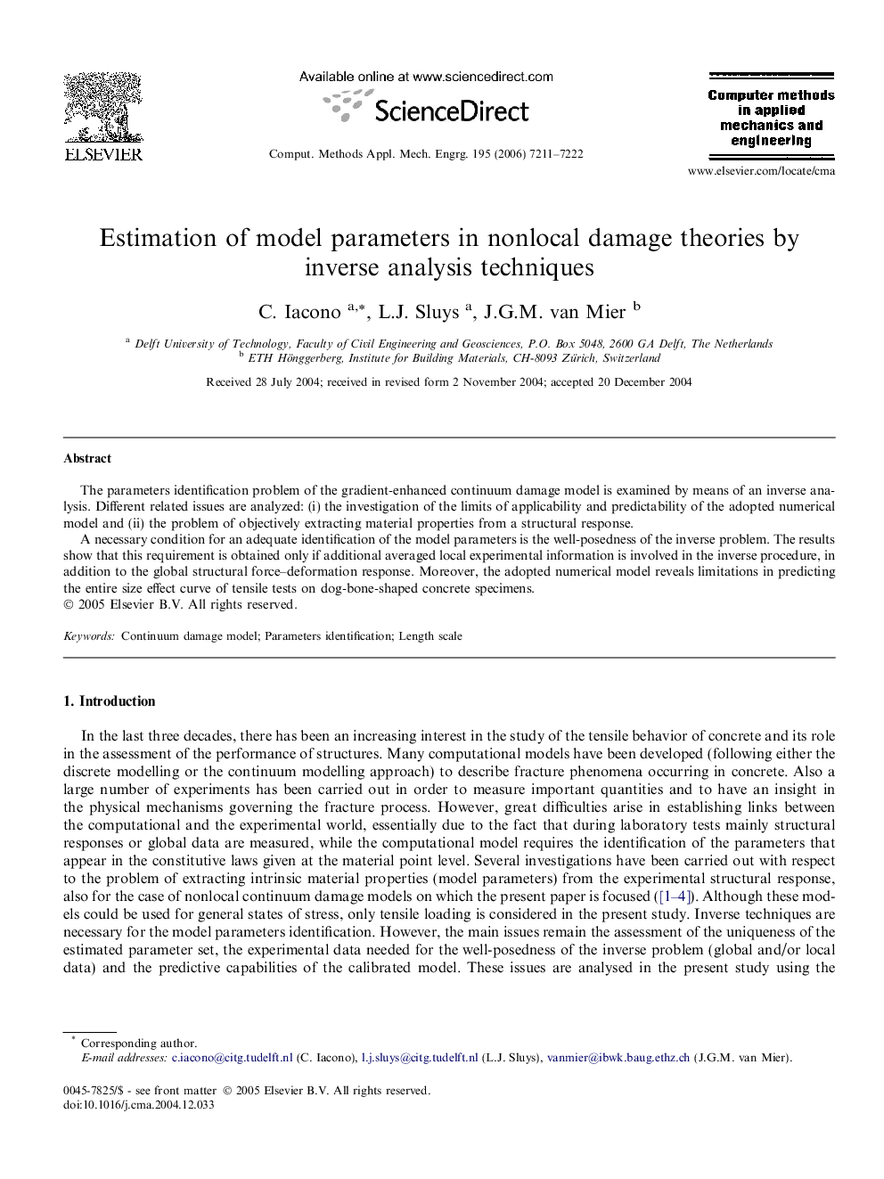 Estimation of model parameters in nonlocal damage theories by inverse analysis techniques