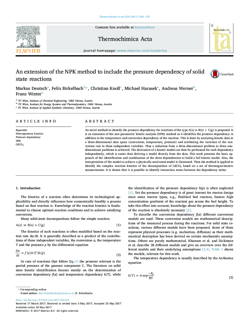 An extension of the NPK method to include the pressure dependency of solid state reactions