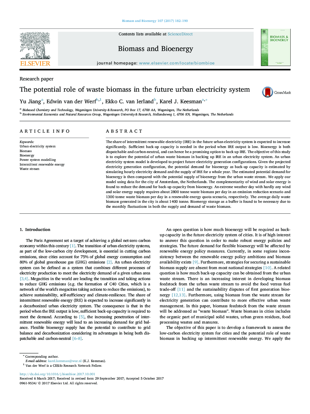 The potential role of waste biomass in the future urban electricity system