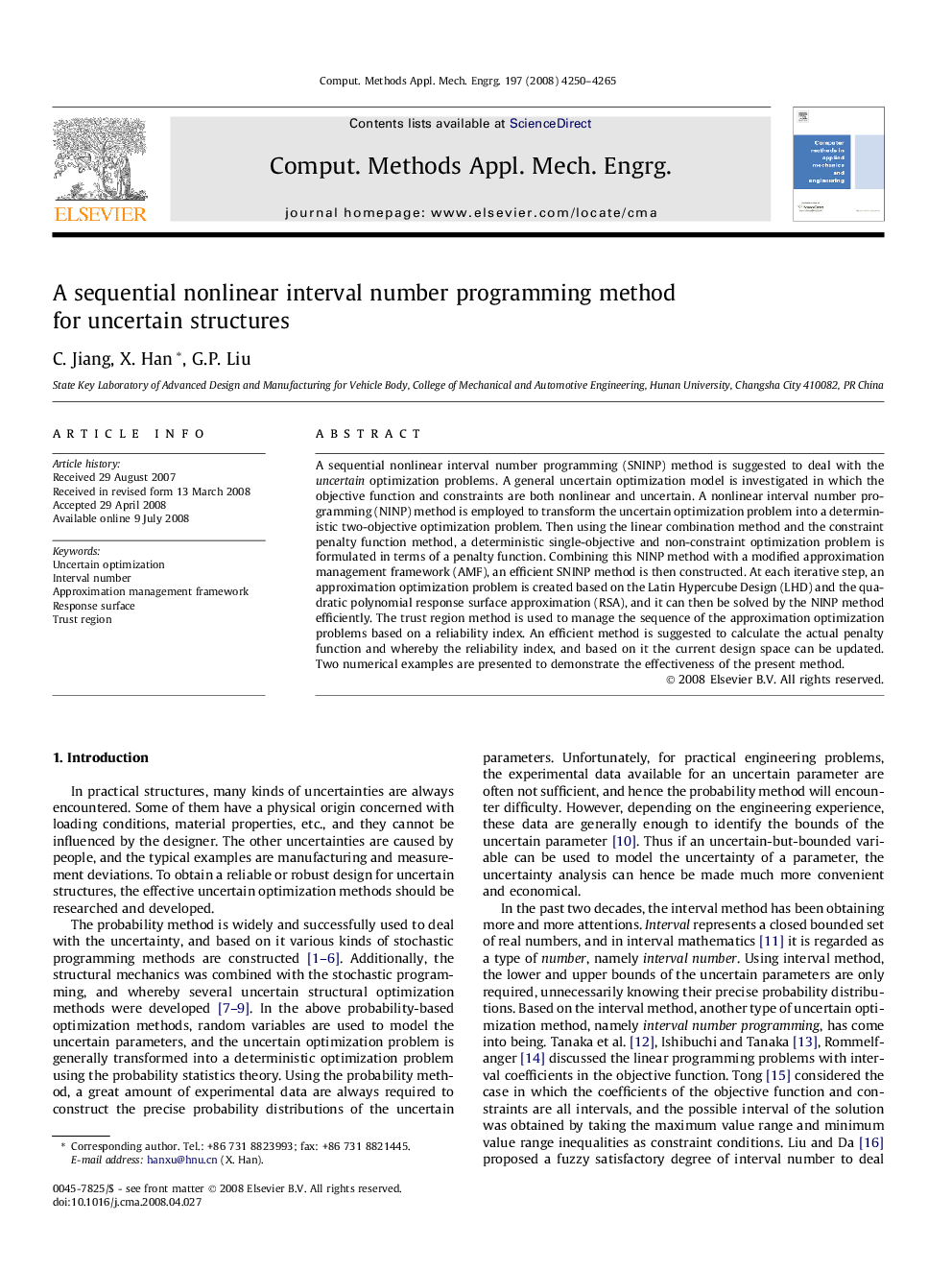 A sequential nonlinear interval number programming method for uncertain structures