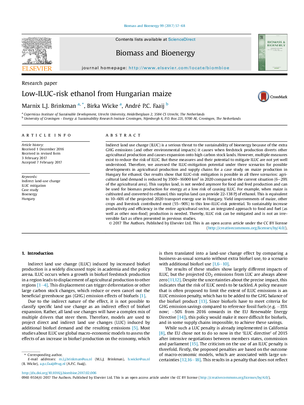 Low-ILUC-risk ethanol from Hungarian maize