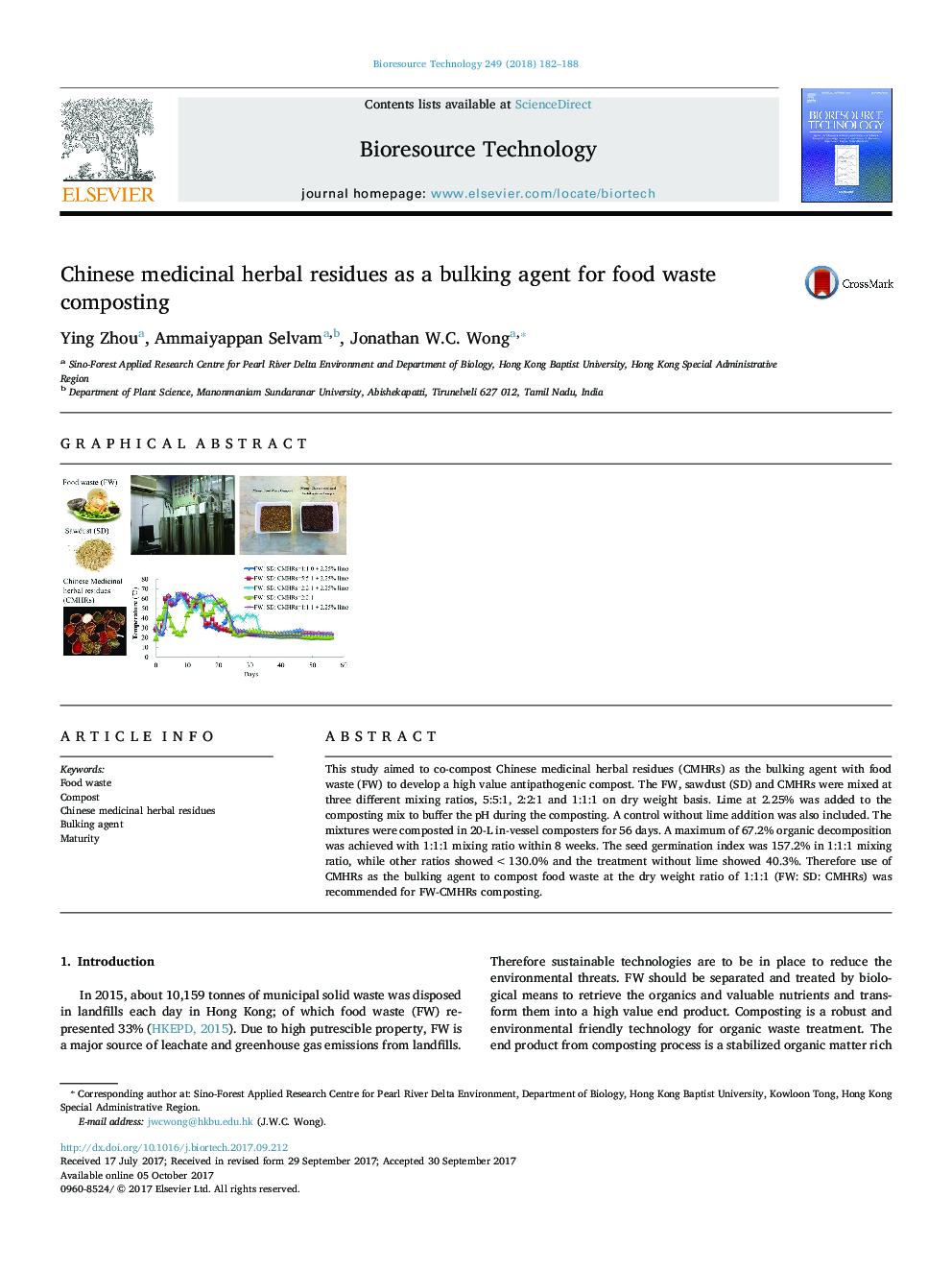 Chinese medicinal herbal residues as a bulking agent for food waste composting