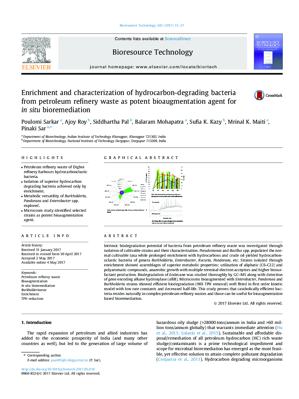 Enrichment and characterization of hydrocarbon-degrading bacteria from petroleum refinery waste as potent bioaugmentation agent for in situ bioremediation