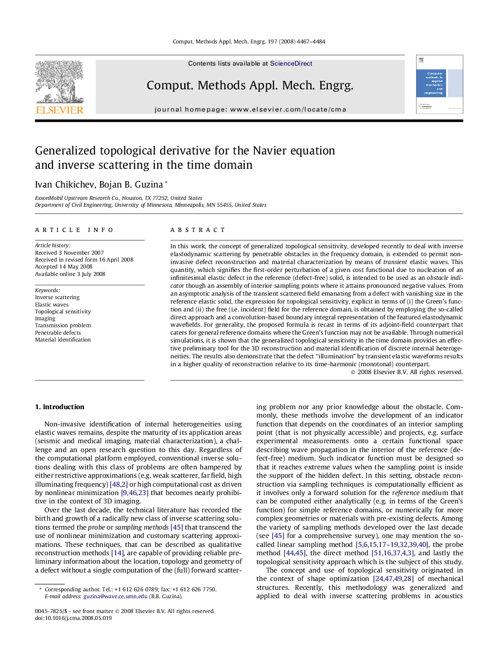 Generalized topological derivative for the Navier equation and inverse scattering in the time domain