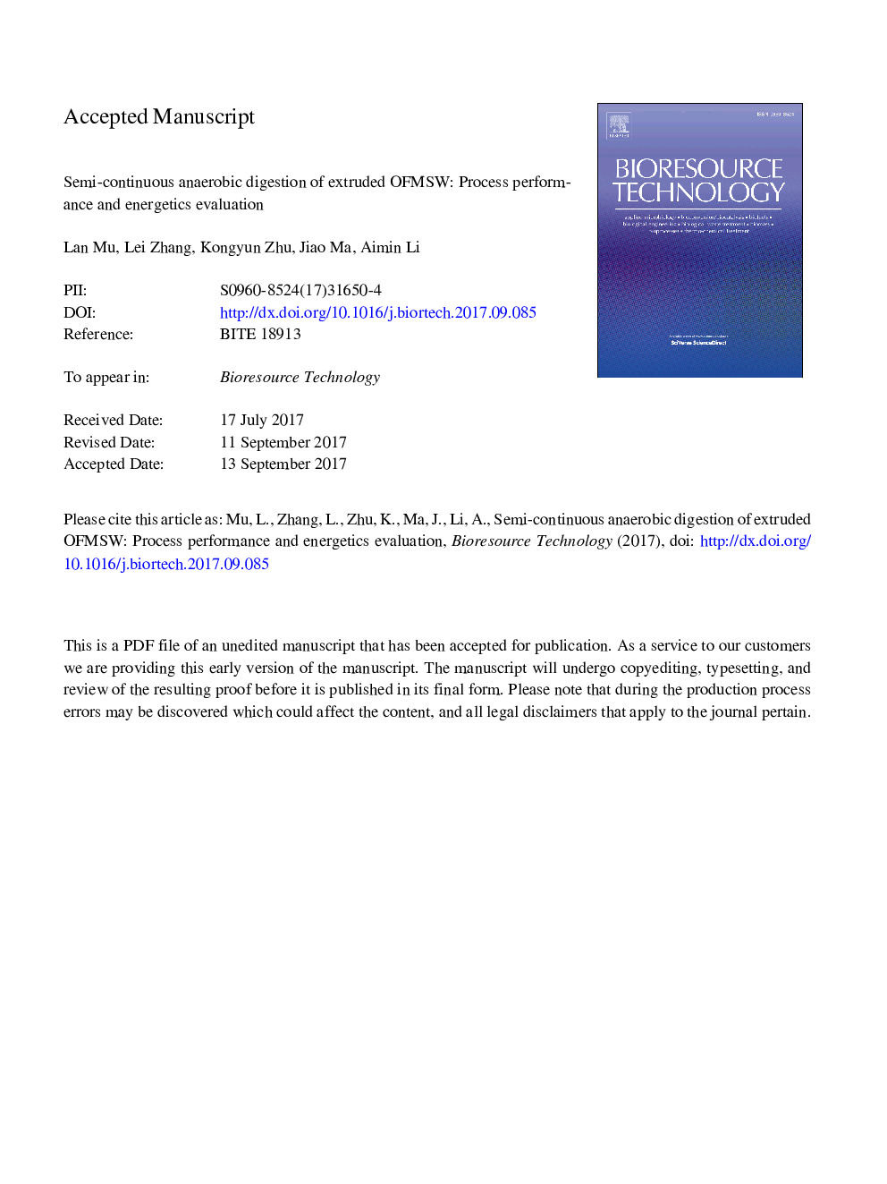 Semi-continuous anaerobic digestion of extruded OFMSW: Process performance and energetics evaluation