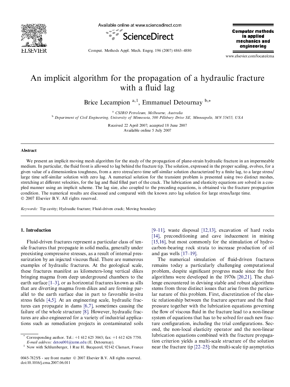 An implicit algorithm for the propagation of a hydraulic fracture with a fluid lag