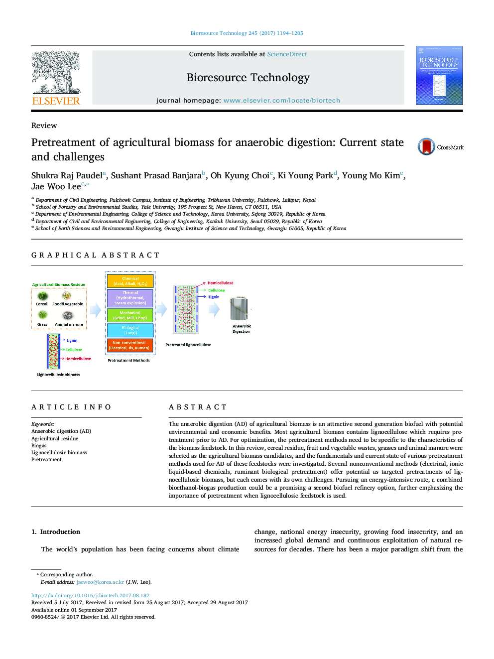 ReviewPretreatment of agricultural biomass for anaerobic digestion: Current state and challenges