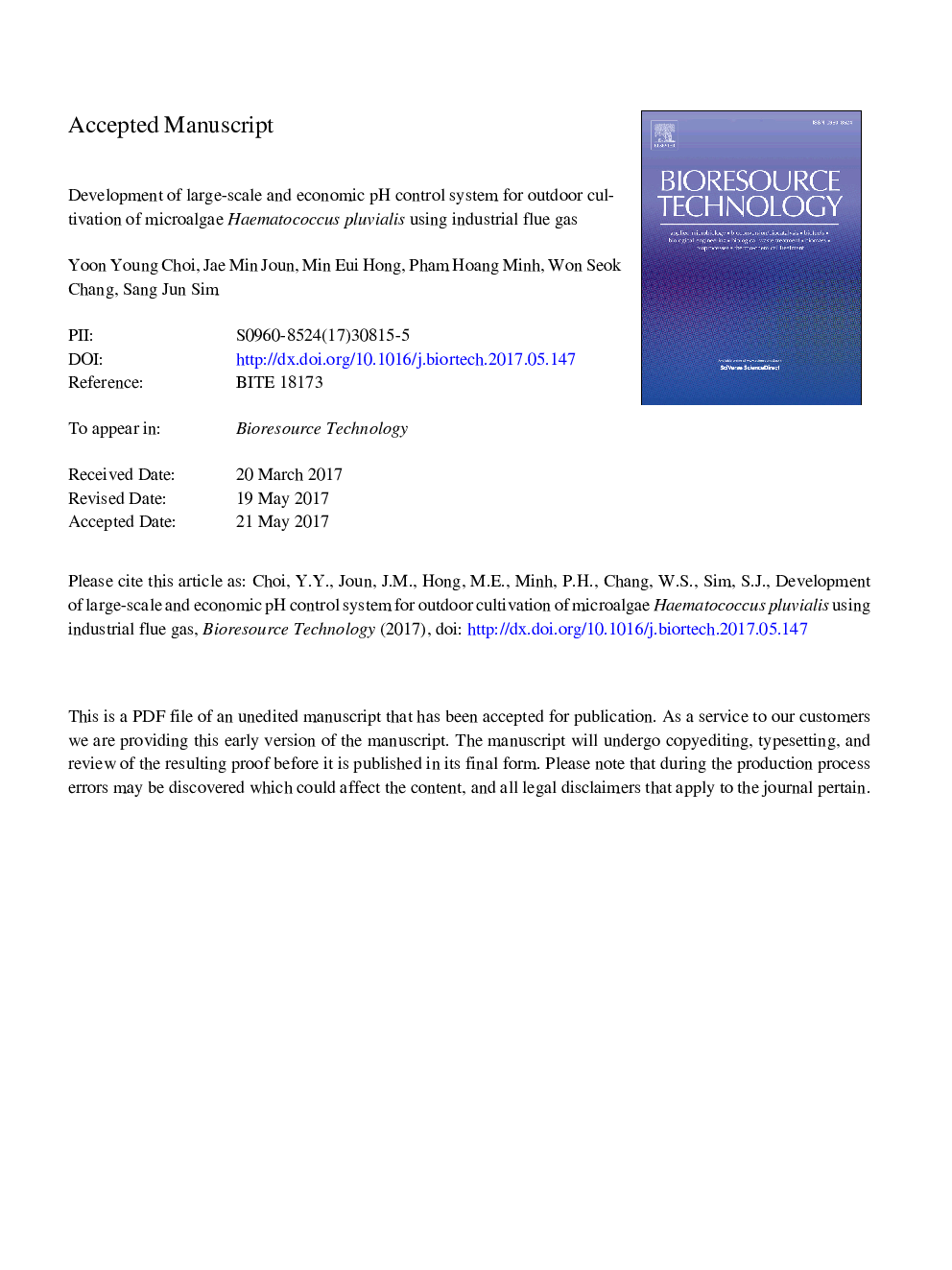 Development of large-scale and economic pH control system for outdoor cultivation of microalgae Haematococcus pluvialis using industrial flue gas