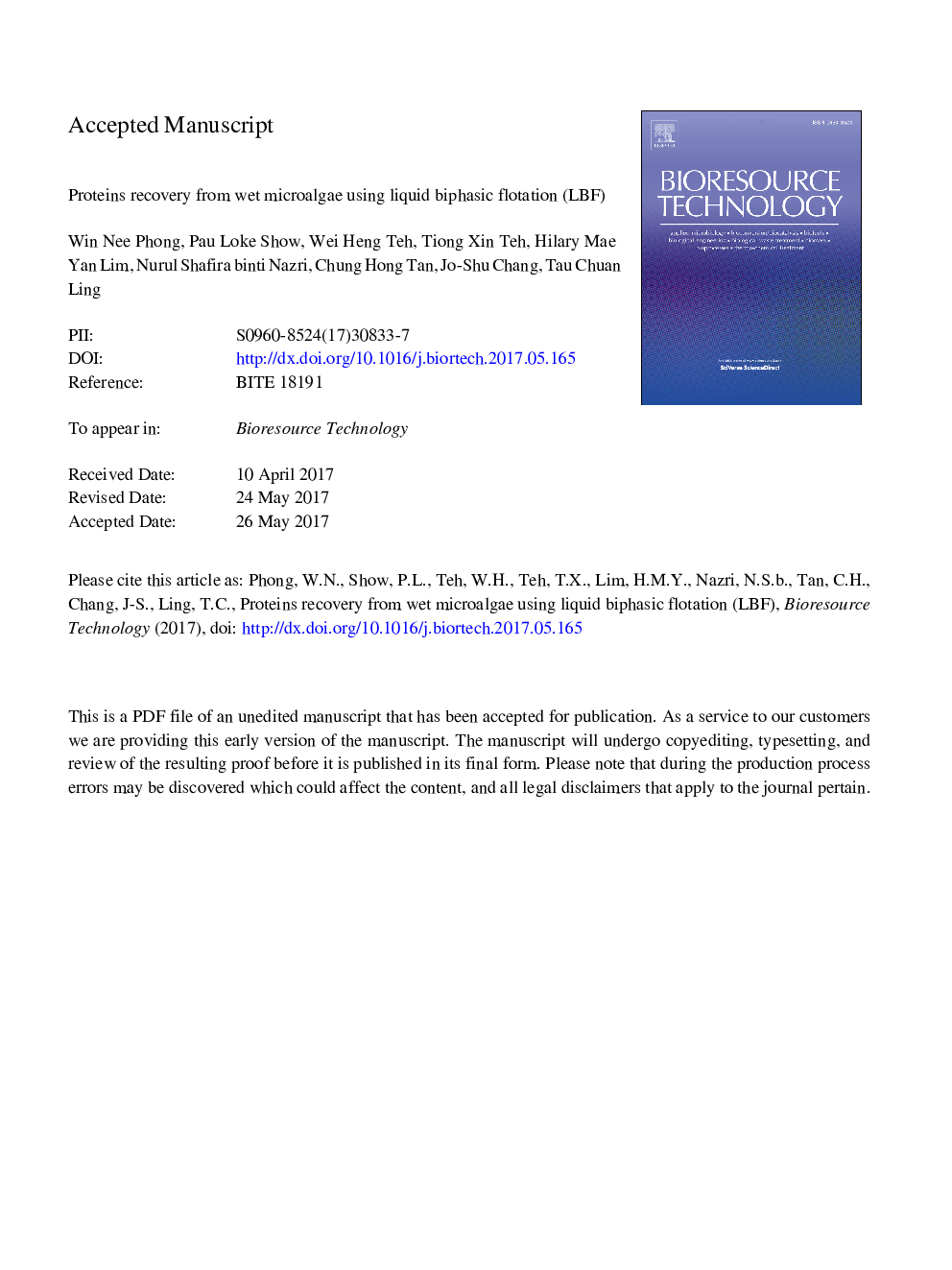 Proteins recovery from wet microalgae using liquid biphasic flotation (LBF)