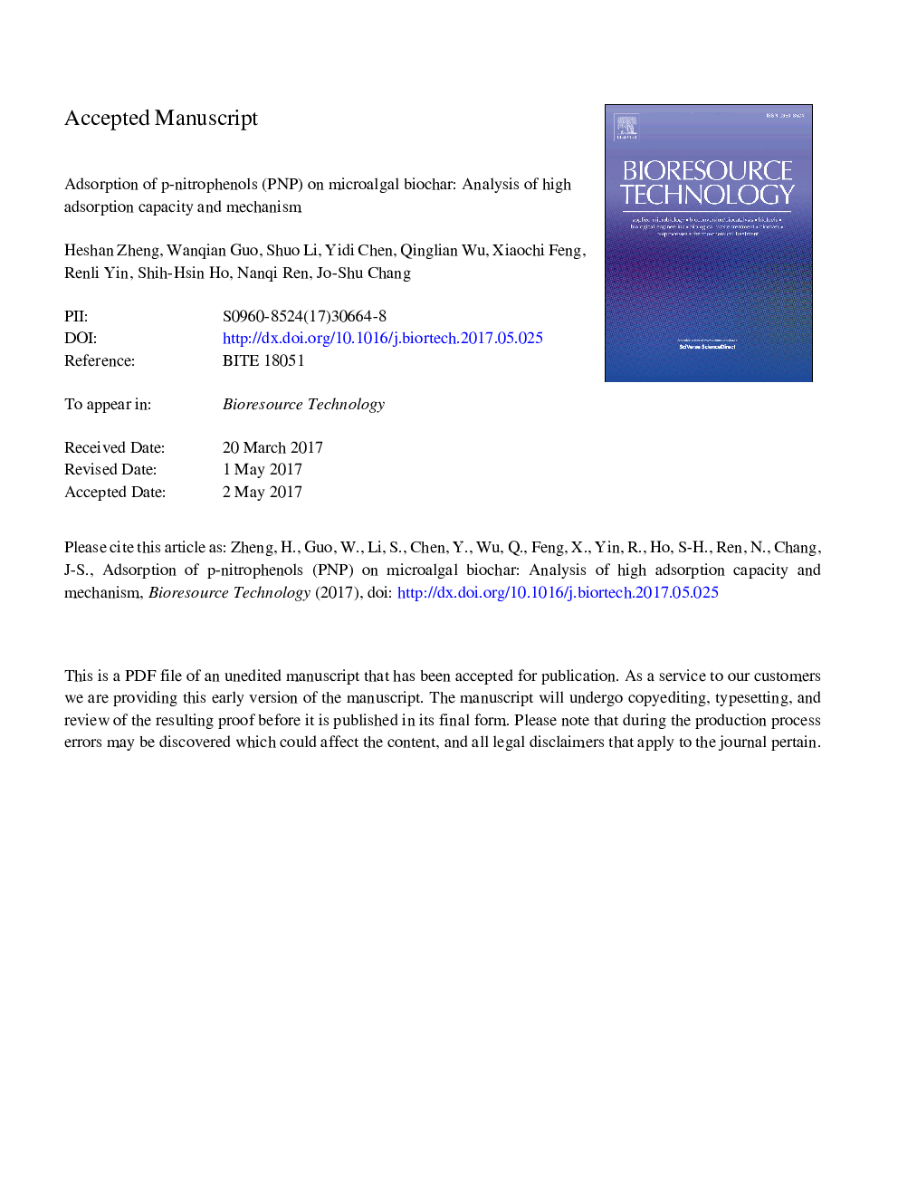 Adsorption of p-nitrophenols (PNP) on microalgal biochar: Analysis of high adsorption capacity and mechanism