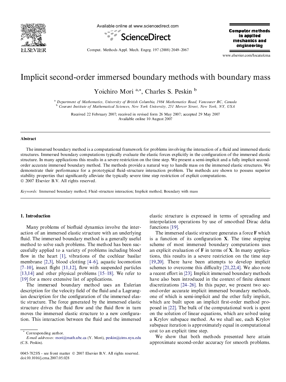 Implicit second-order immersed boundary methods with boundary mass