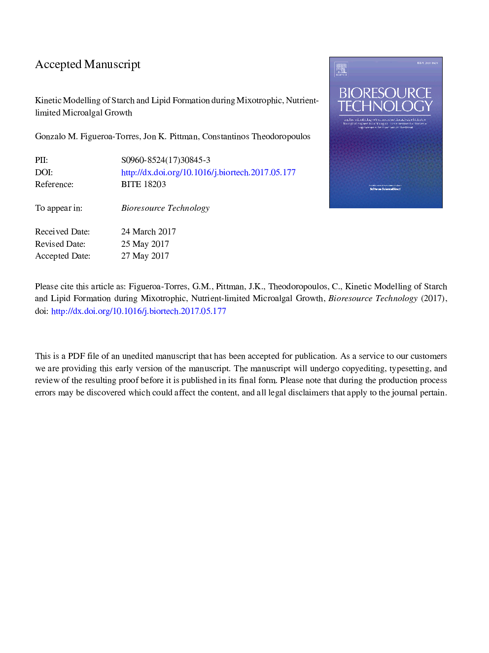 Kinetic modelling of starch and lipid formation during mixotrophic, nutrient-limited microalgal growth