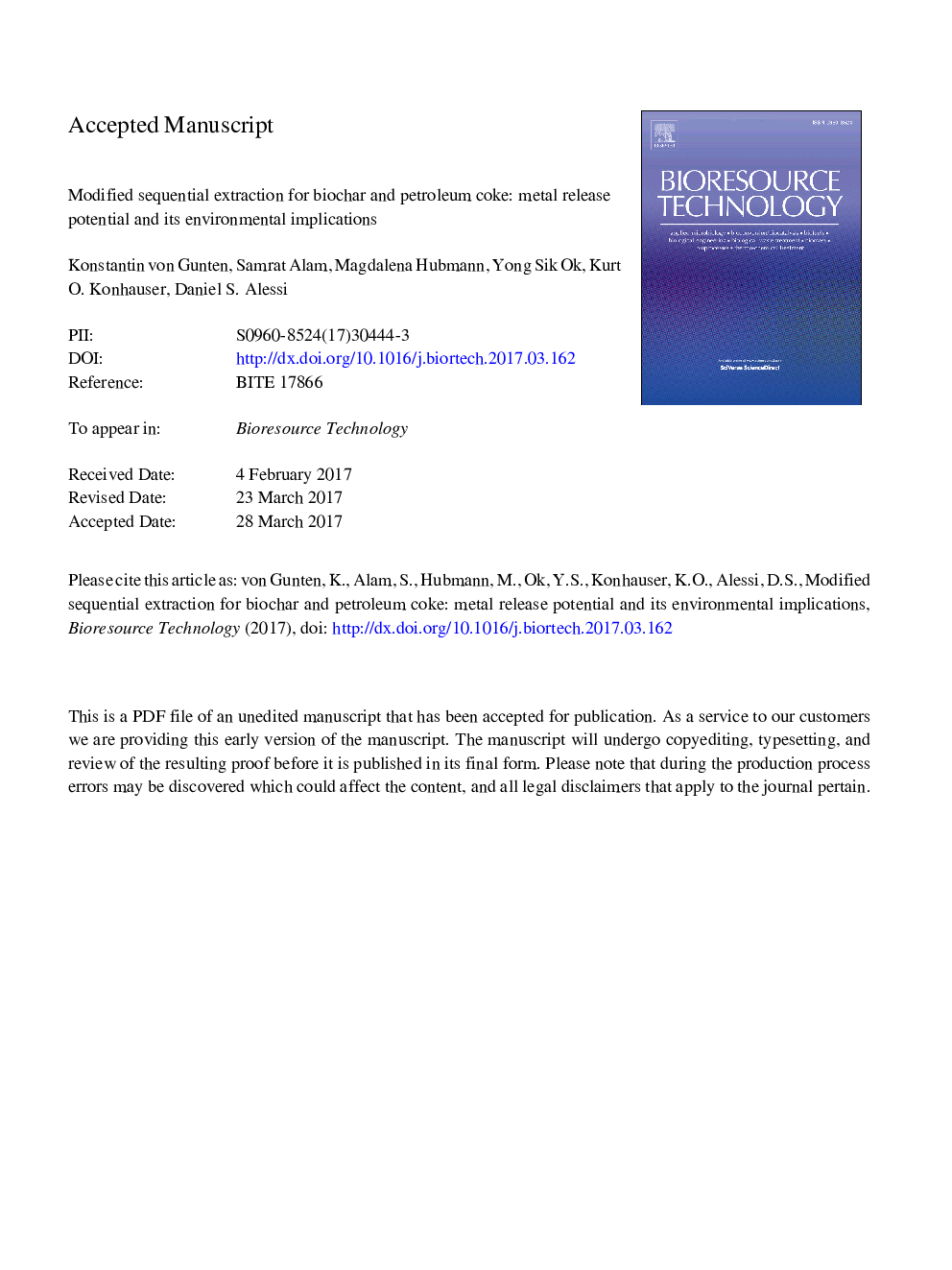 Modified sequential extraction for biochar and petroleum coke: Metal release potential and its environmental implications