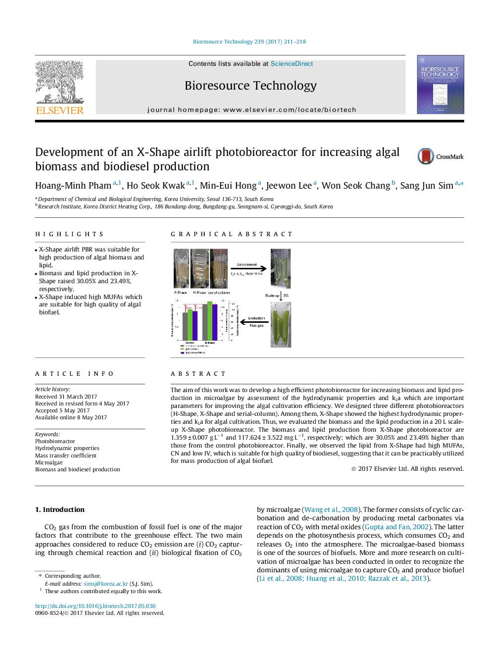 Development of an X-Shape airlift photobioreactor for increasing algal biomass and biodiesel production