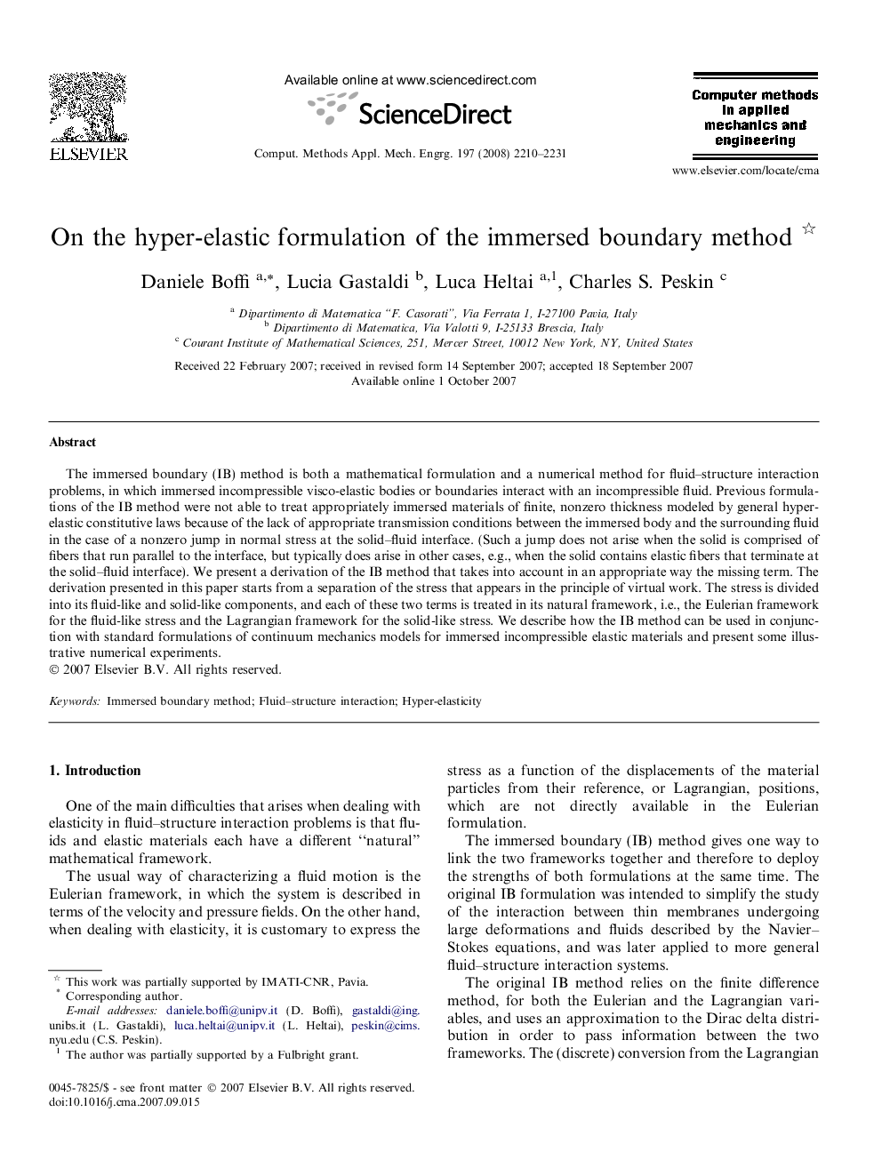 On the hyper-elastic formulation of the immersed boundary method 