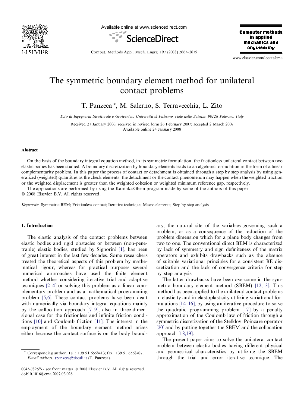 The symmetric boundary element method for unilateral contact problems