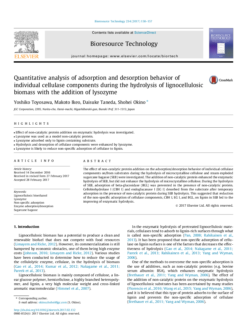 Quantitative analysis of adsorption and desorption behavior of individual cellulase components during the hydrolysis of lignocellulosic biomass with the addition of lysozyme