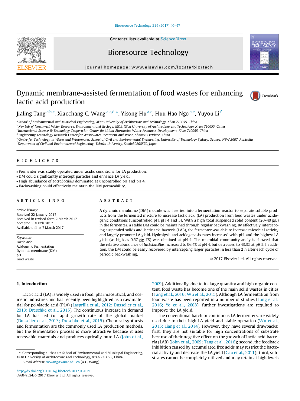 Dynamic membrane-assisted fermentation of food wastes for enhancing lactic acid production