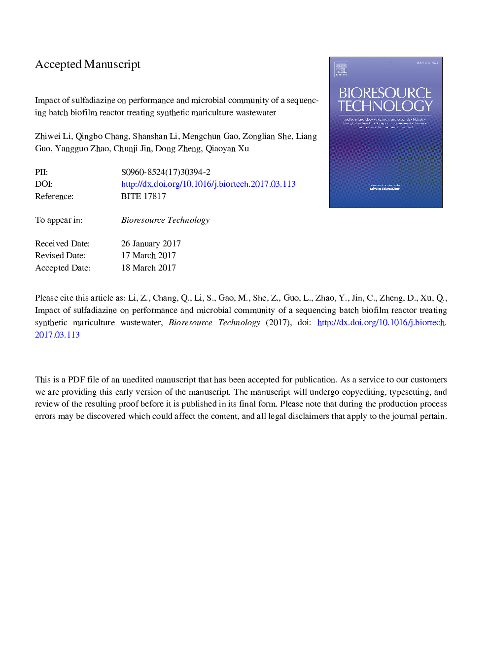 تاثیر سولفادیاازین بر عملکرد و جامعه میکروبی یک راکتور بیوفیلم دسته ای توالی زدایی درمان فاضلاب زراعی مصنوعی 