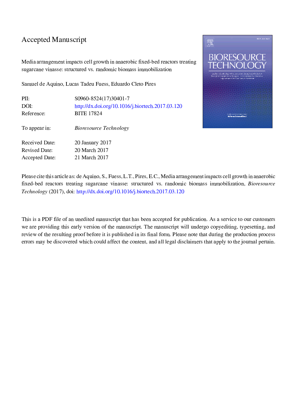 Media arrangement impacts cell growth in anaerobic fixed-bed reactors treating sugarcane vinasse: Structured vs. randomic biomass immobilization