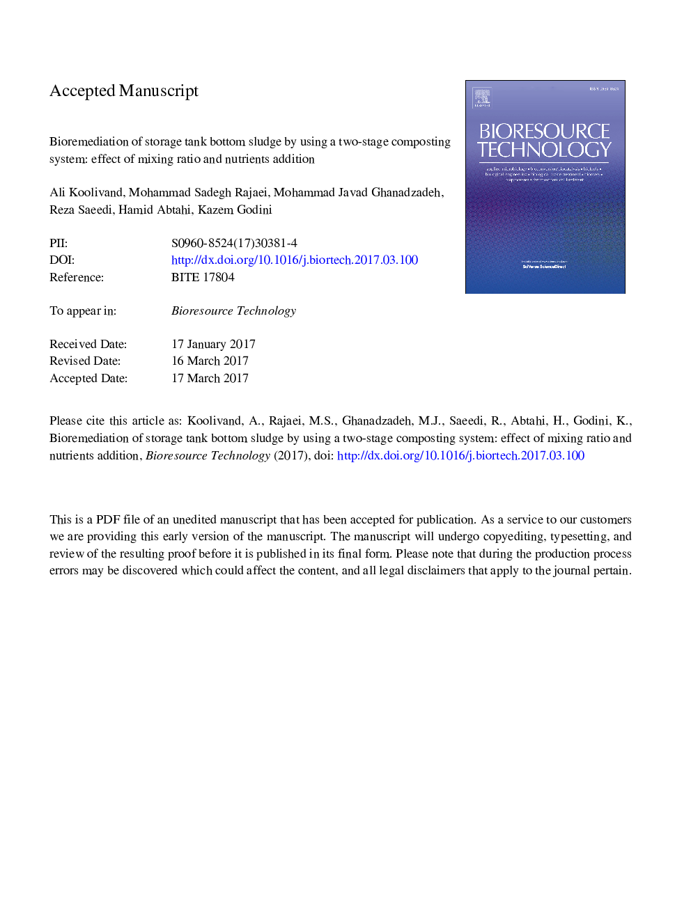 Bioremediation of storage tank bottom sludge by using a two-stage composting system: Effect of mixing ratio and nutrients addition