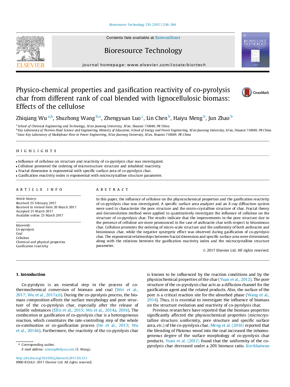 Physico-chemical properties and gasification reactivity of co-pyrolysis char from different rank of coal blended with lignocellulosic biomass: Effects of the cellulose