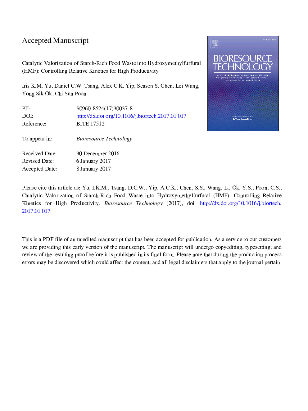 Catalytic valorization of starch-rich food waste into hydroxymethylfurfural (HMF): Controlling relative kinetics for high productivity