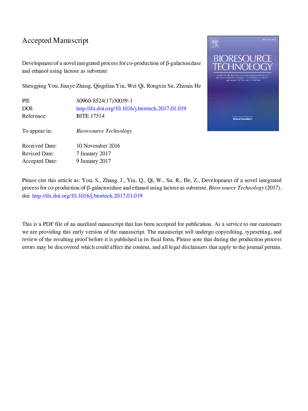 Development of a novel integrated process for co-production of Î²-galactosidase and ethanol using lactose as substrate