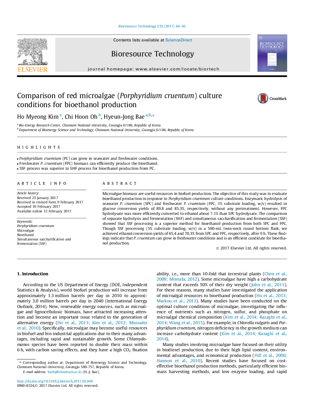 Comparison of red microalgae (Porphyridium cruentum) culture conditions for bioethanol production