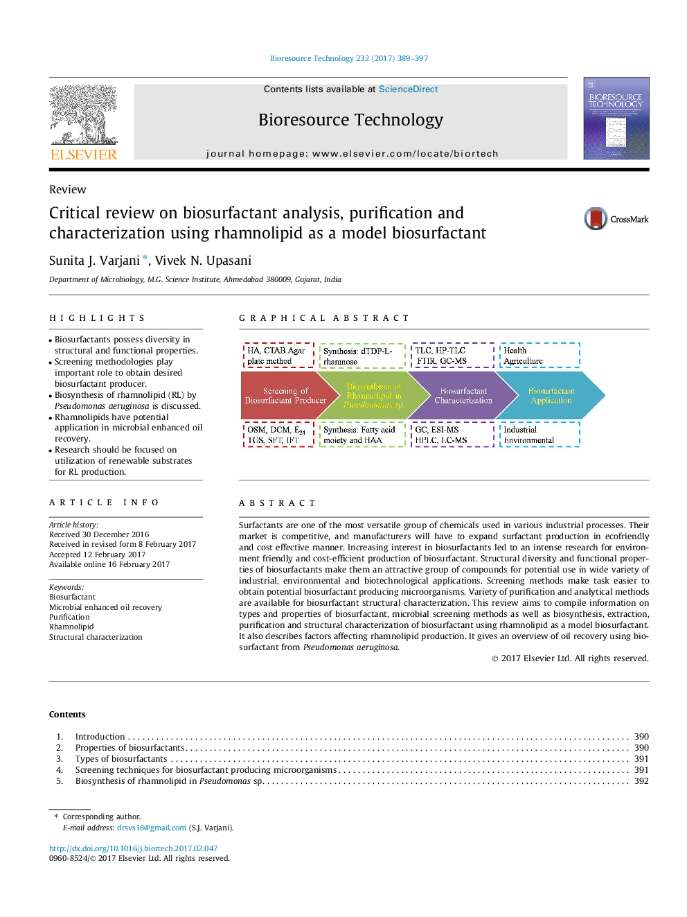 ReviewCritical review on biosurfactant analysis, purification and characterization using rhamnolipid as a model biosurfactant