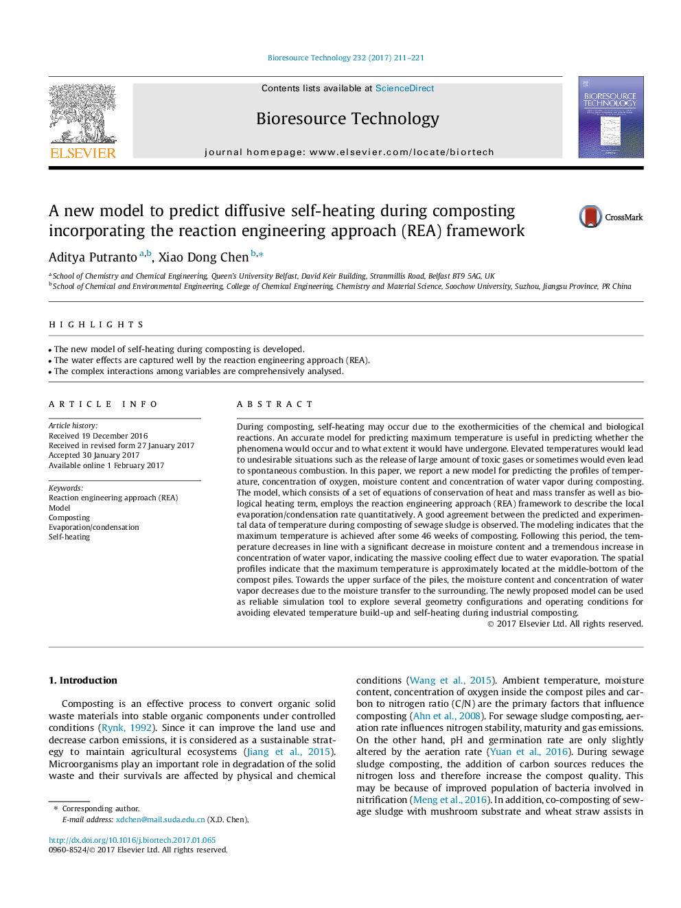 A new model to predict diffusive self-heating during composting incorporating the reaction engineering approach (REA) framework