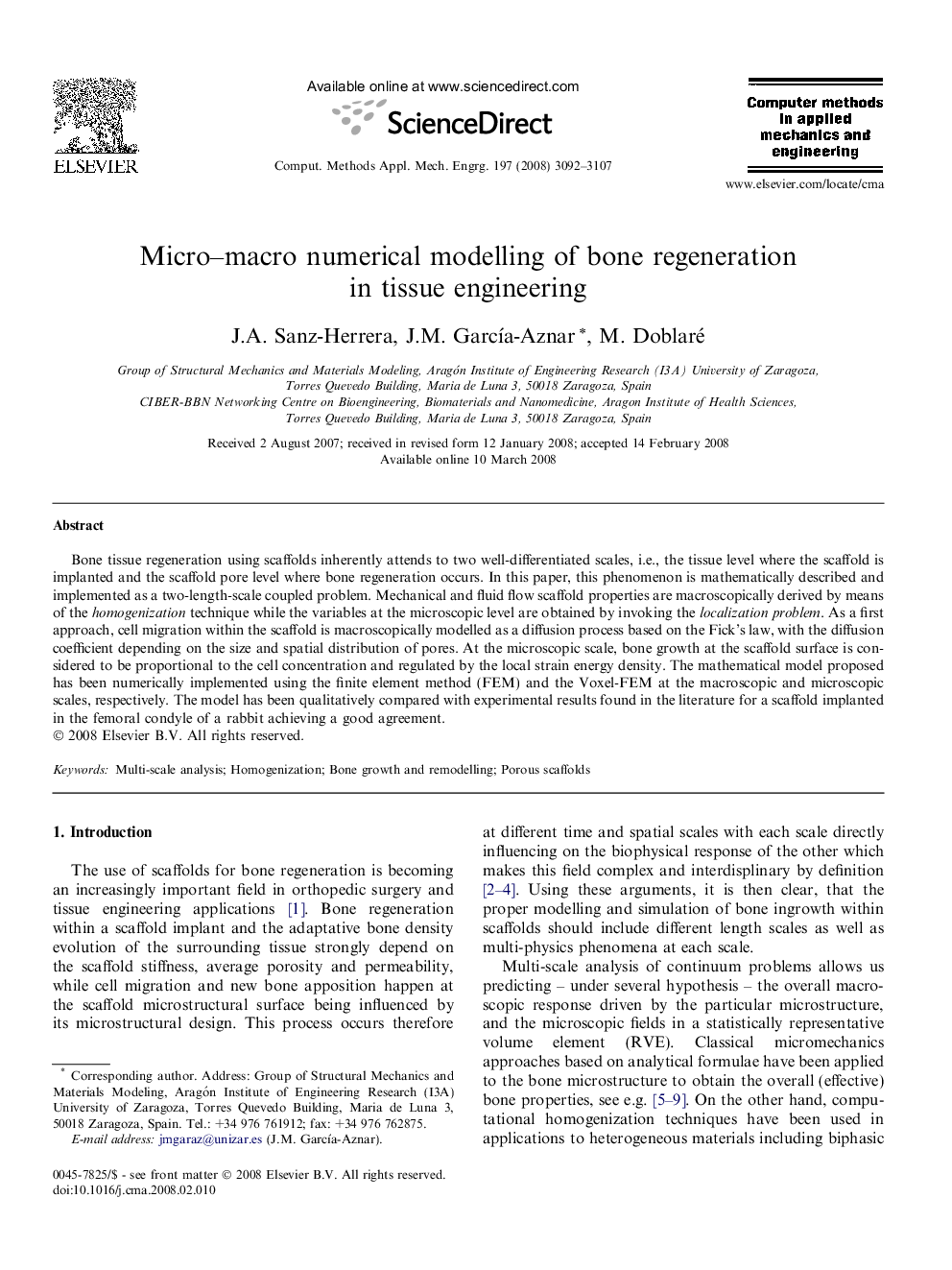 Micro–macro numerical modelling of bone regeneration in tissue engineering