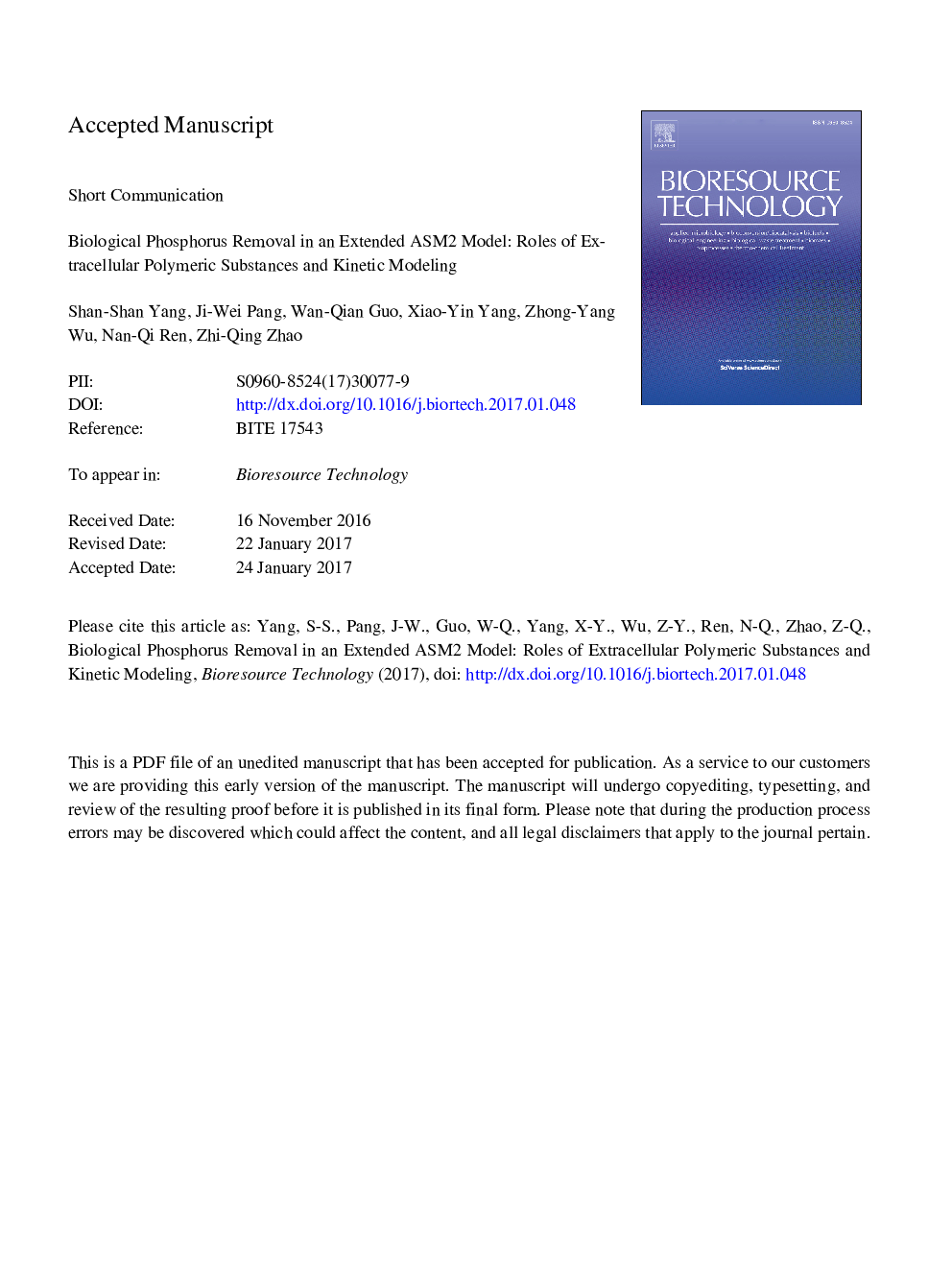 Biological phosphorus removal in an extended ASM2 model: Roles of extracellular polymeric substances and kinetic modeling