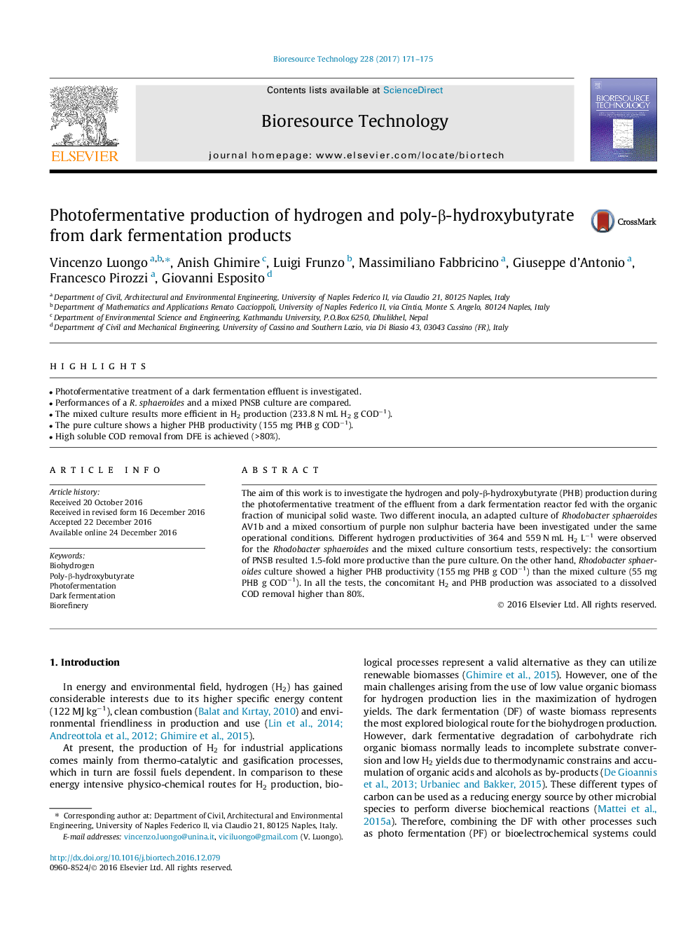 Photofermentative production of hydrogen and poly-Î²-hydroxybutyrate from dark fermentation products