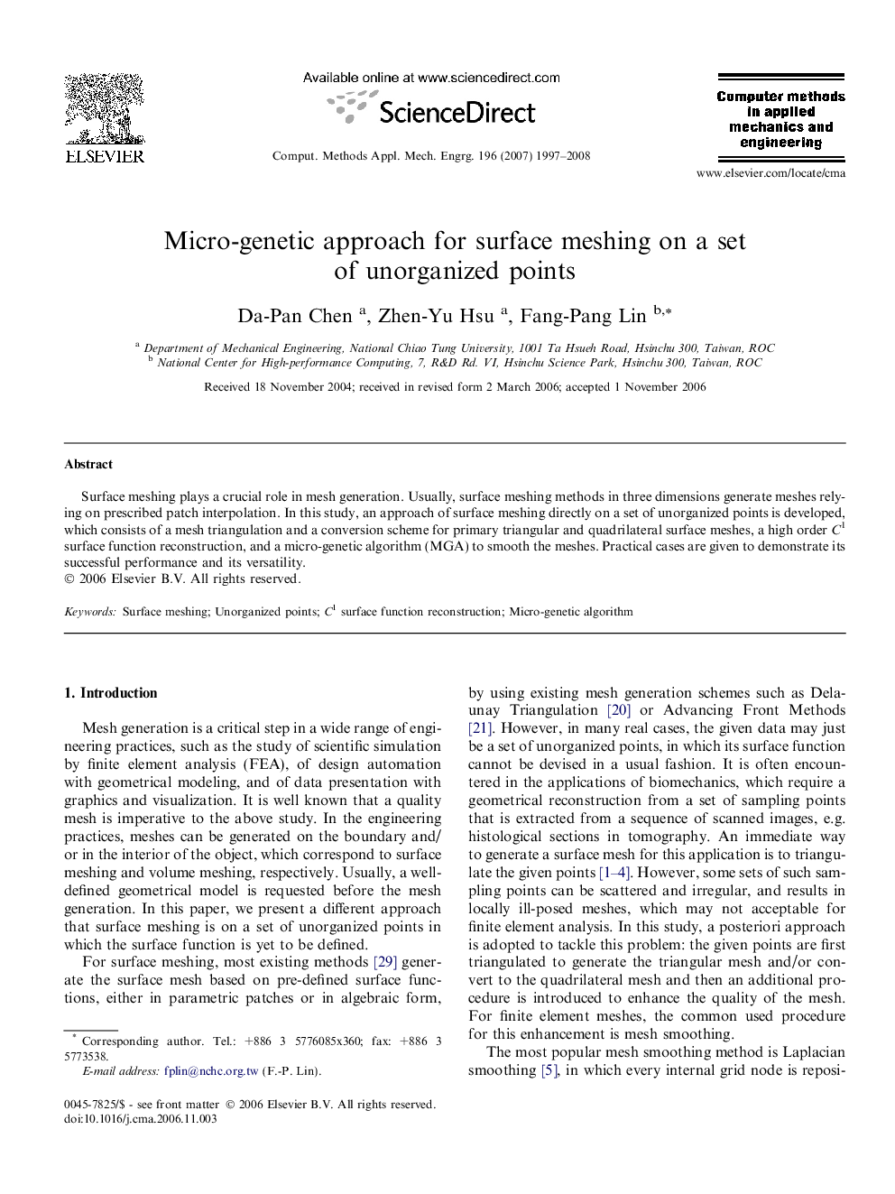 Micro-genetic approach for surface meshing on a set of unorganized points