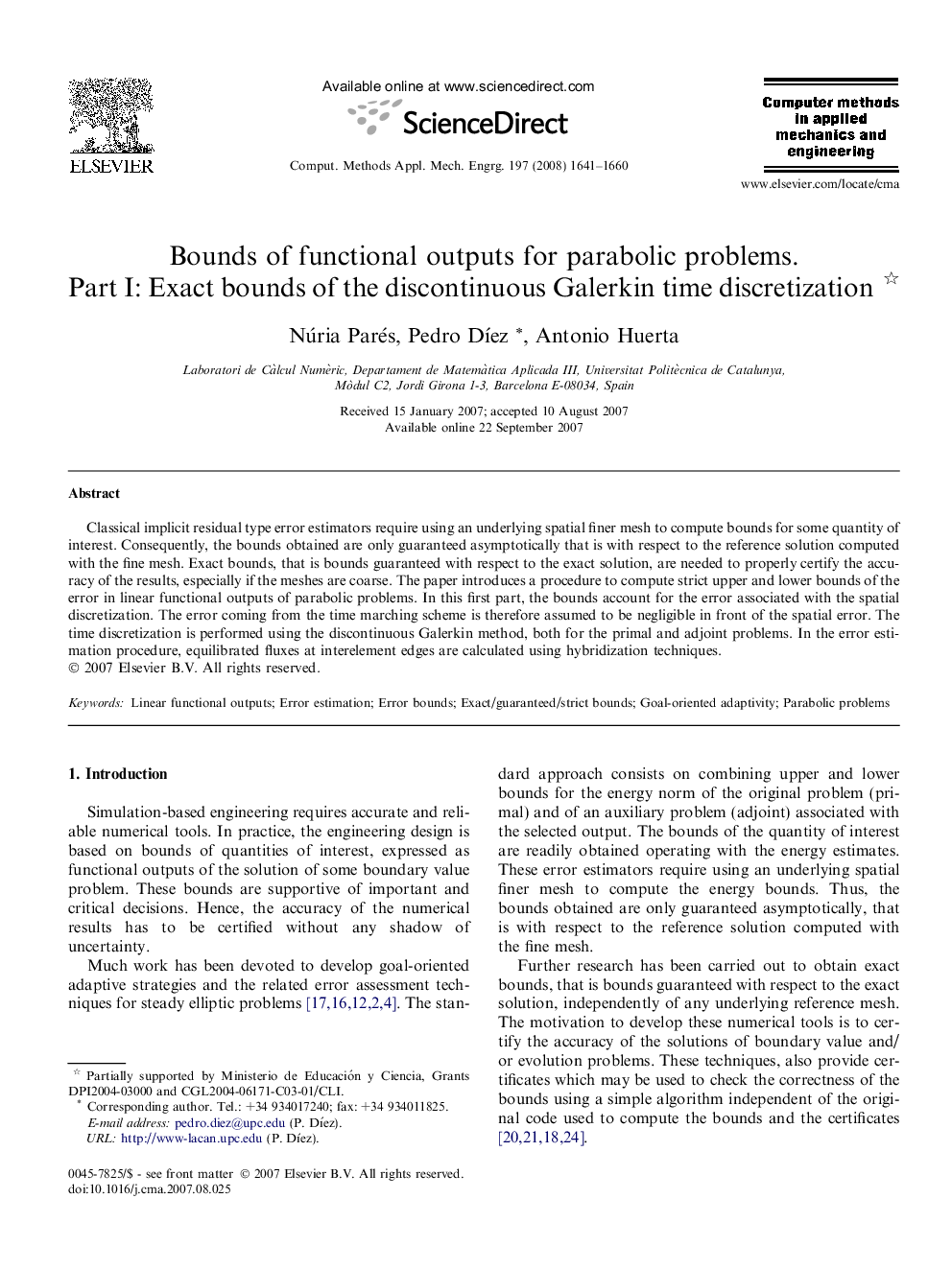 Bounds of functional outputs for parabolic problems. Part I: Exact bounds of the discontinuous Galerkin time discretization 