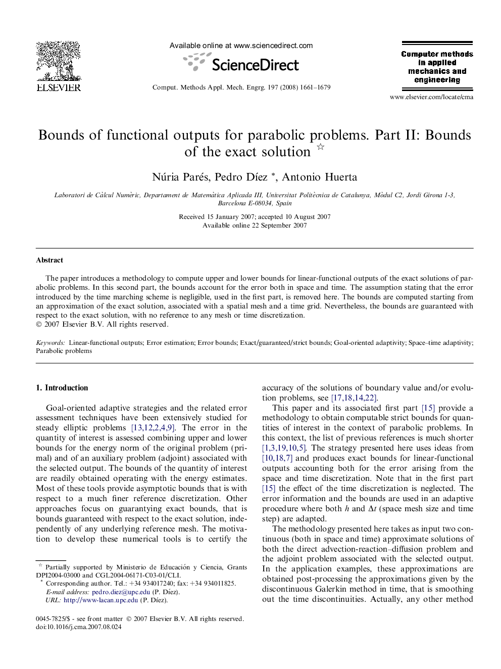 Bounds of functional outputs for parabolic problems. Part II: Bounds of the exact solution 