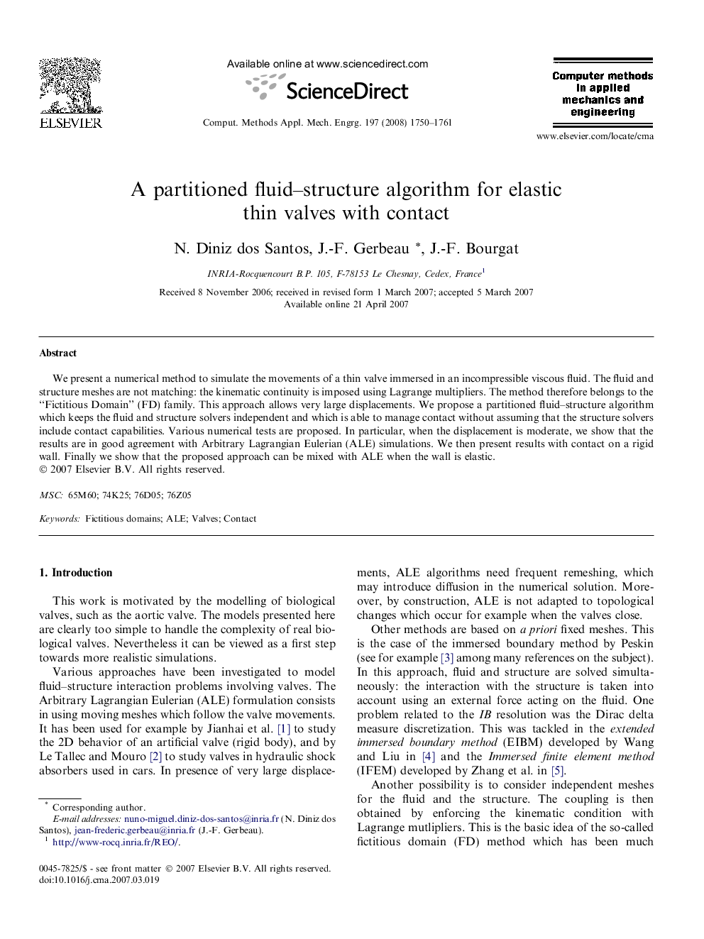 A partitioned fluid–structure algorithm for elastic thin valves with contact