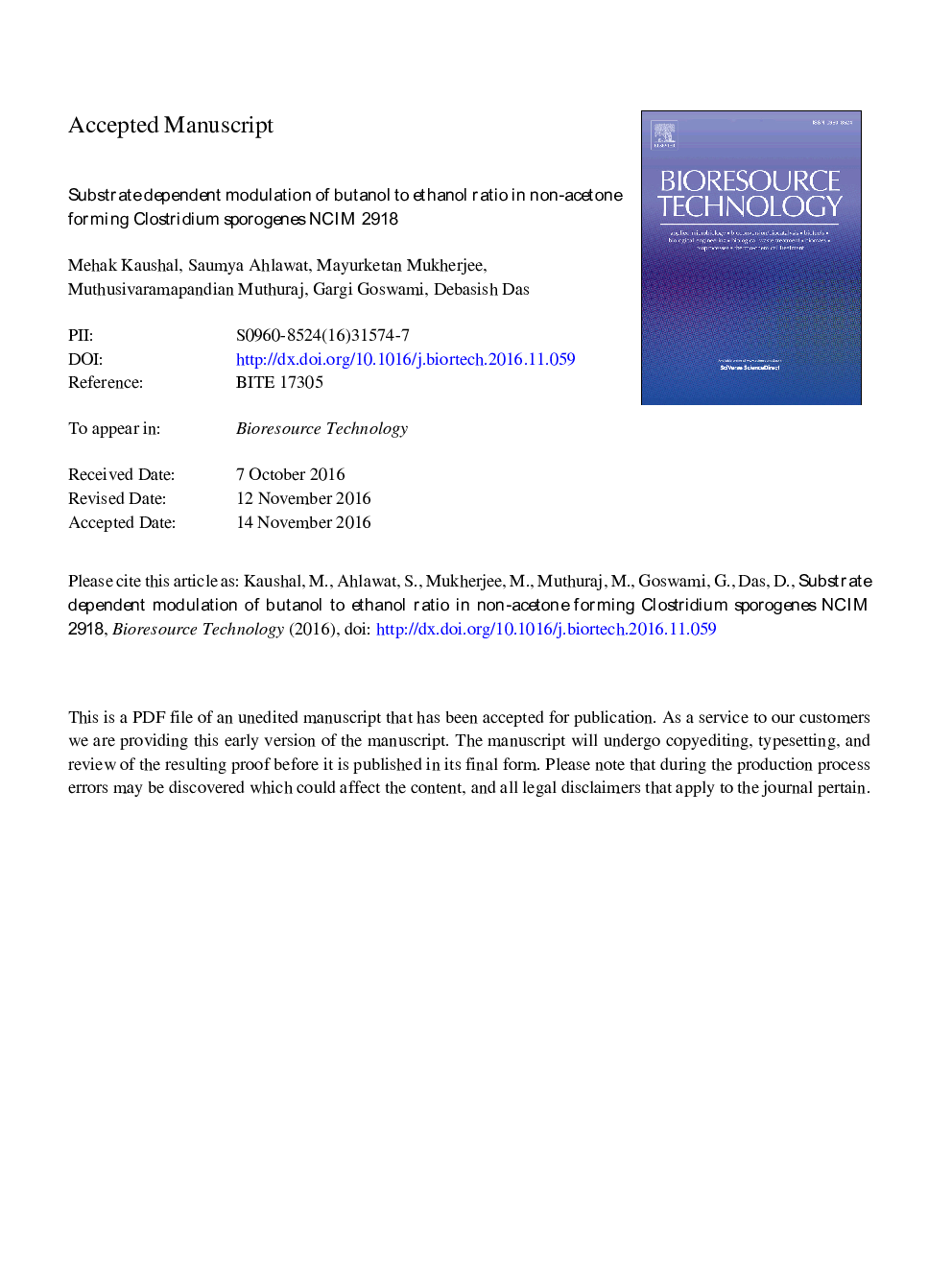 Substrate dependent modulation of butanol to ethanol ratio in non-acetone forming Clostridium sporogenes NCIM 2918