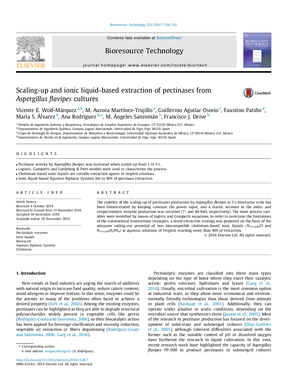 Scaling-up and ionic liquid-based extraction of pectinases from Aspergillus flavipes cultures